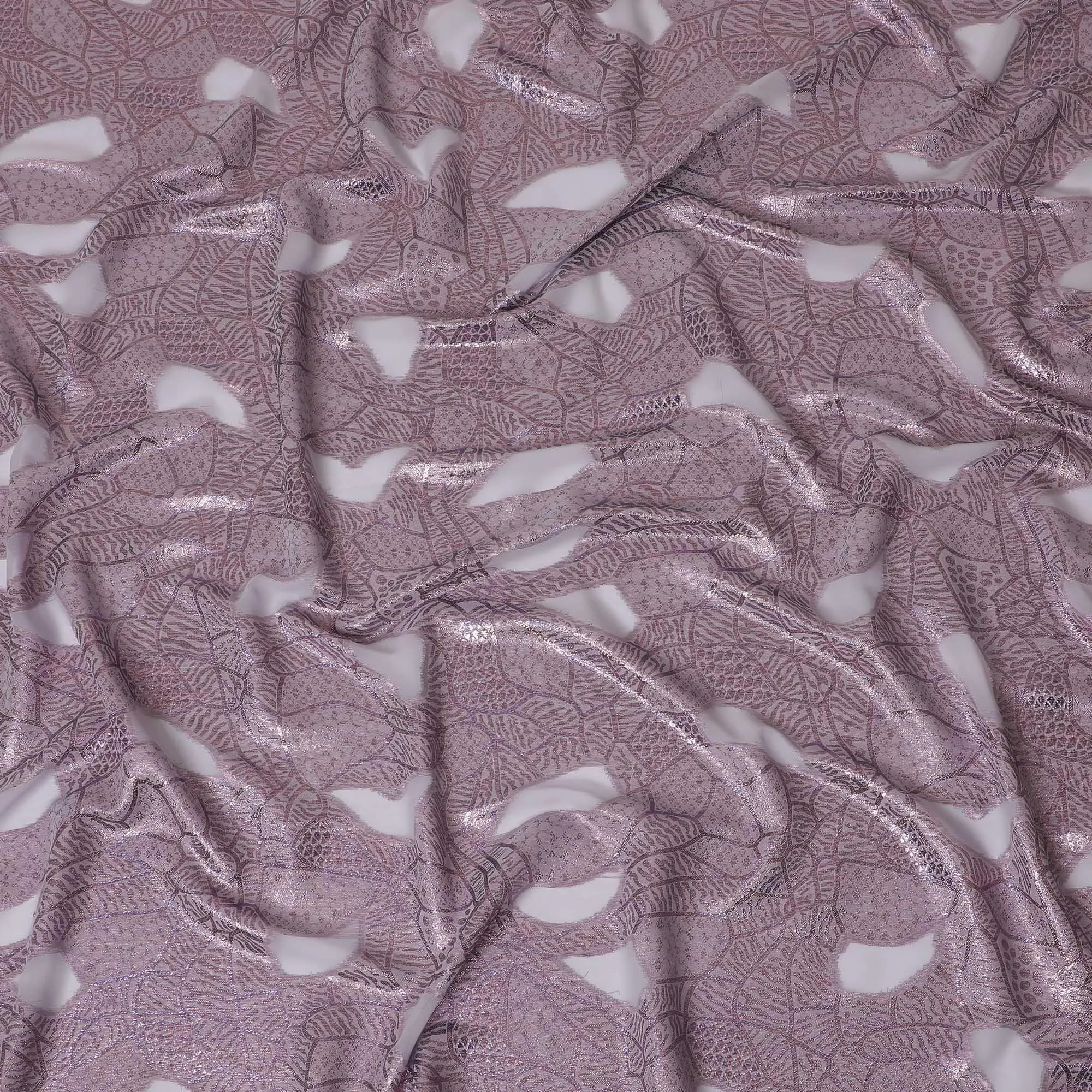 Light pink synthetic chiffon fabric with multicolor metallic lurex in abstract design-D14285