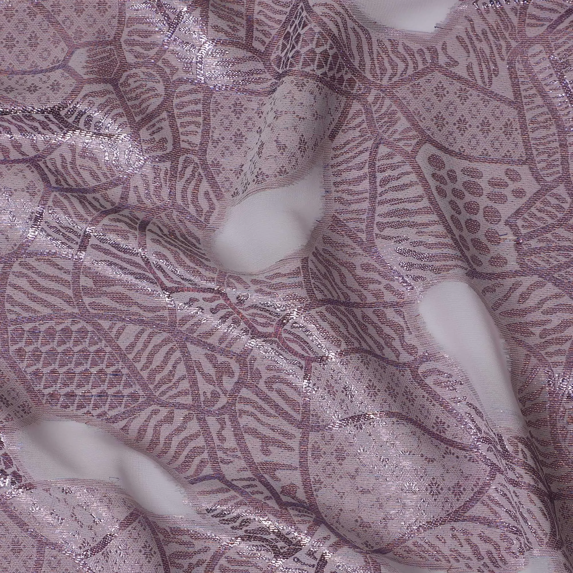 Light pink synthetic chiffon fabric with multicolor metallic lurex in abstract design-D14285