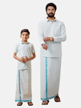 Like Father Like Son Tissue Dhoti & Shirt Combo Cyan