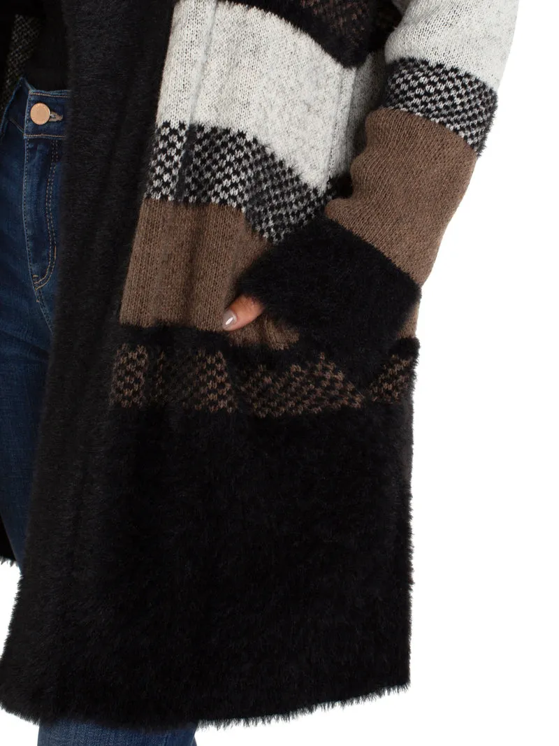 Liverpool Faux Fur Cardigan - Black Tan