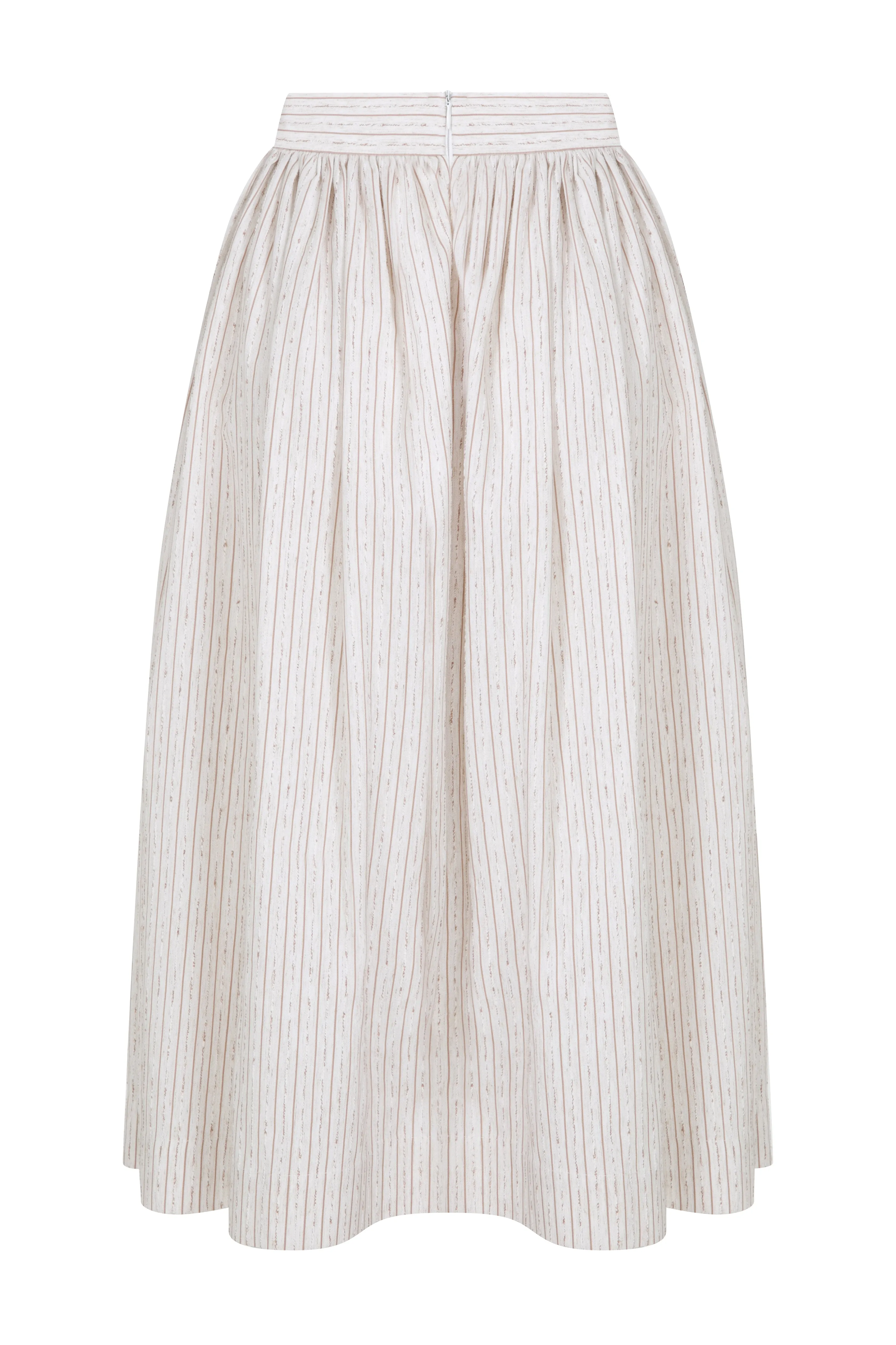 Lou Lou Striped Linen Midi Skirt in Walnut