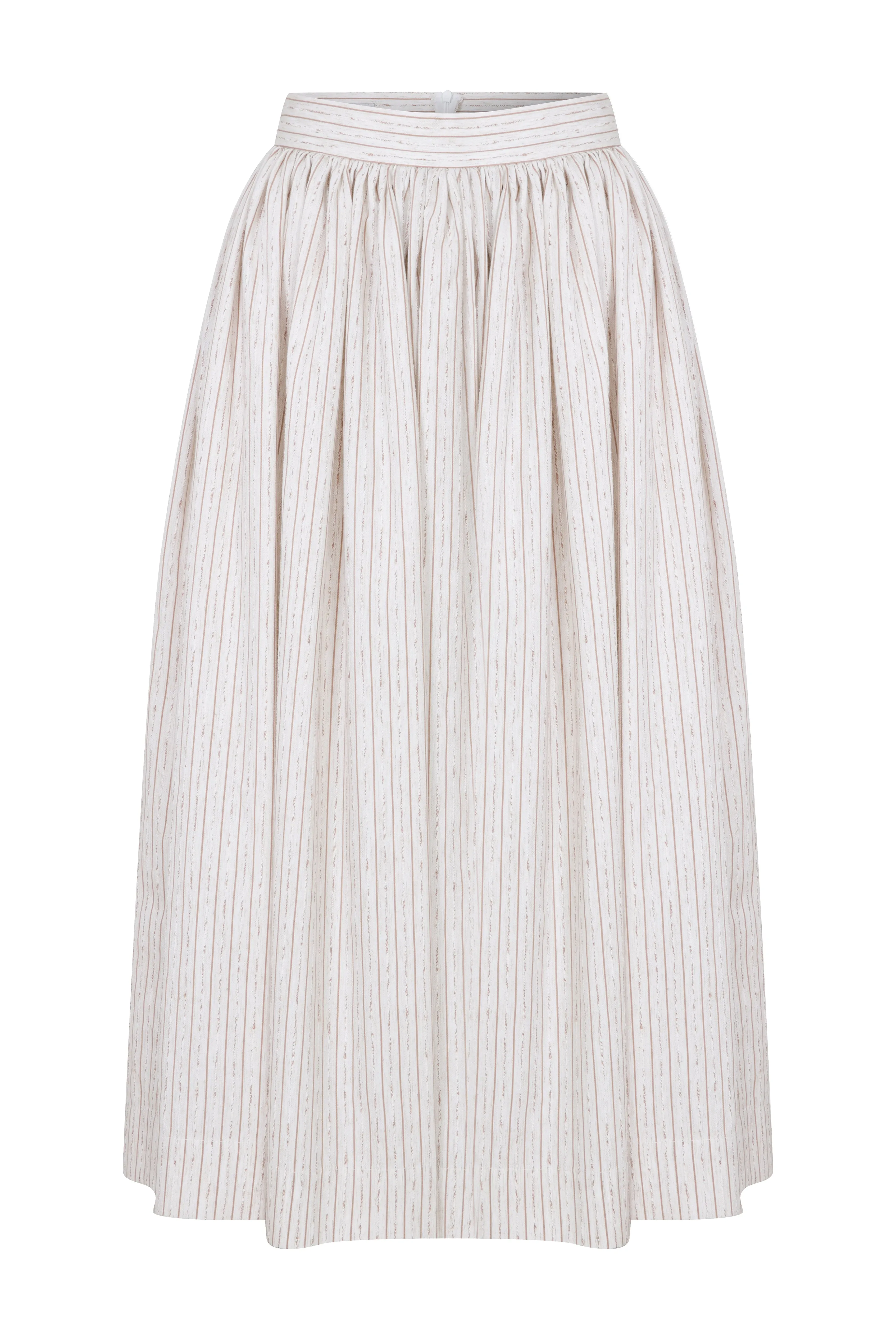 Lou Lou Striped Linen Midi Skirt in Walnut