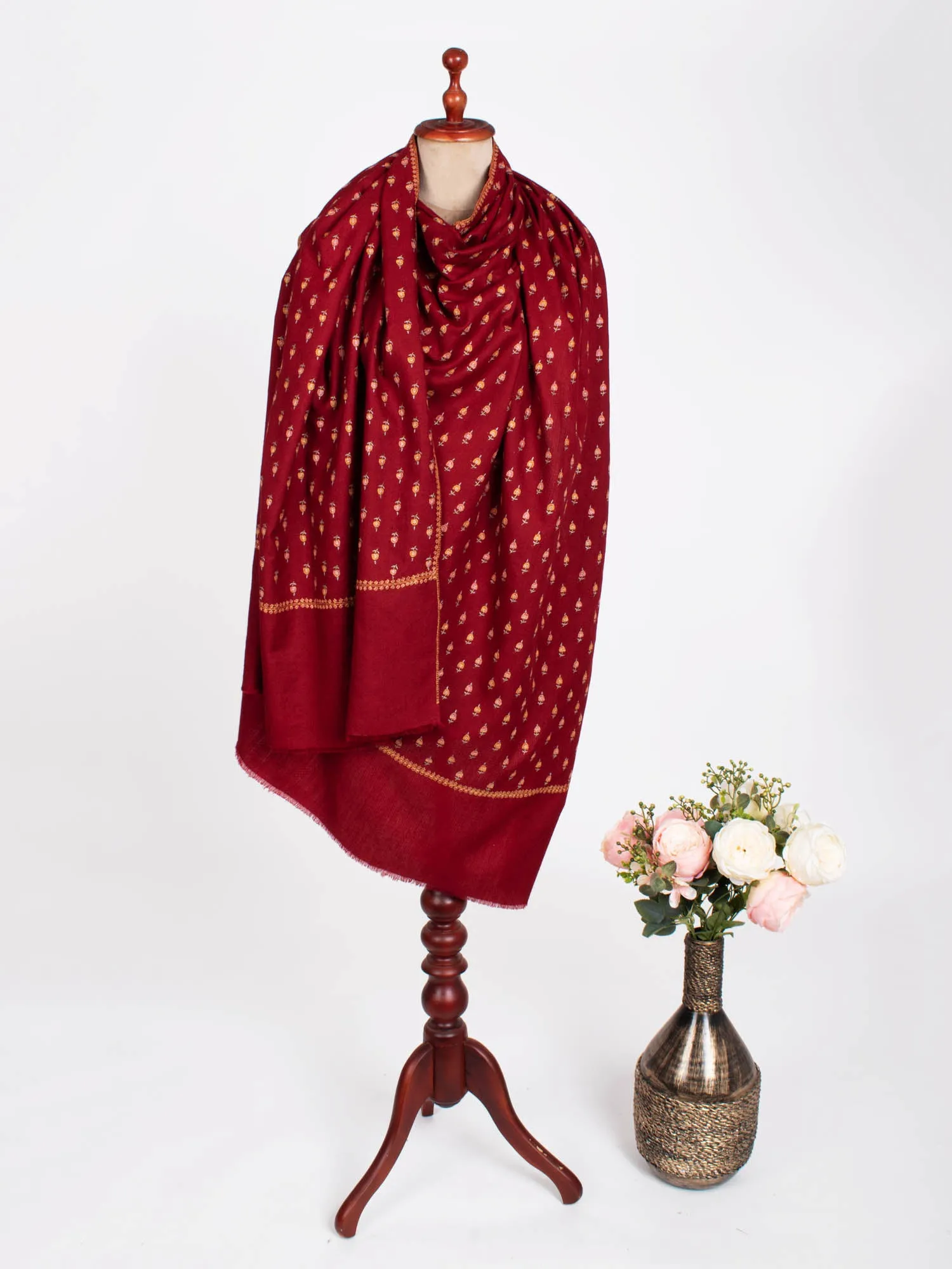 Maroon Gi Certified Sozni Pashmina Shawl - KOS