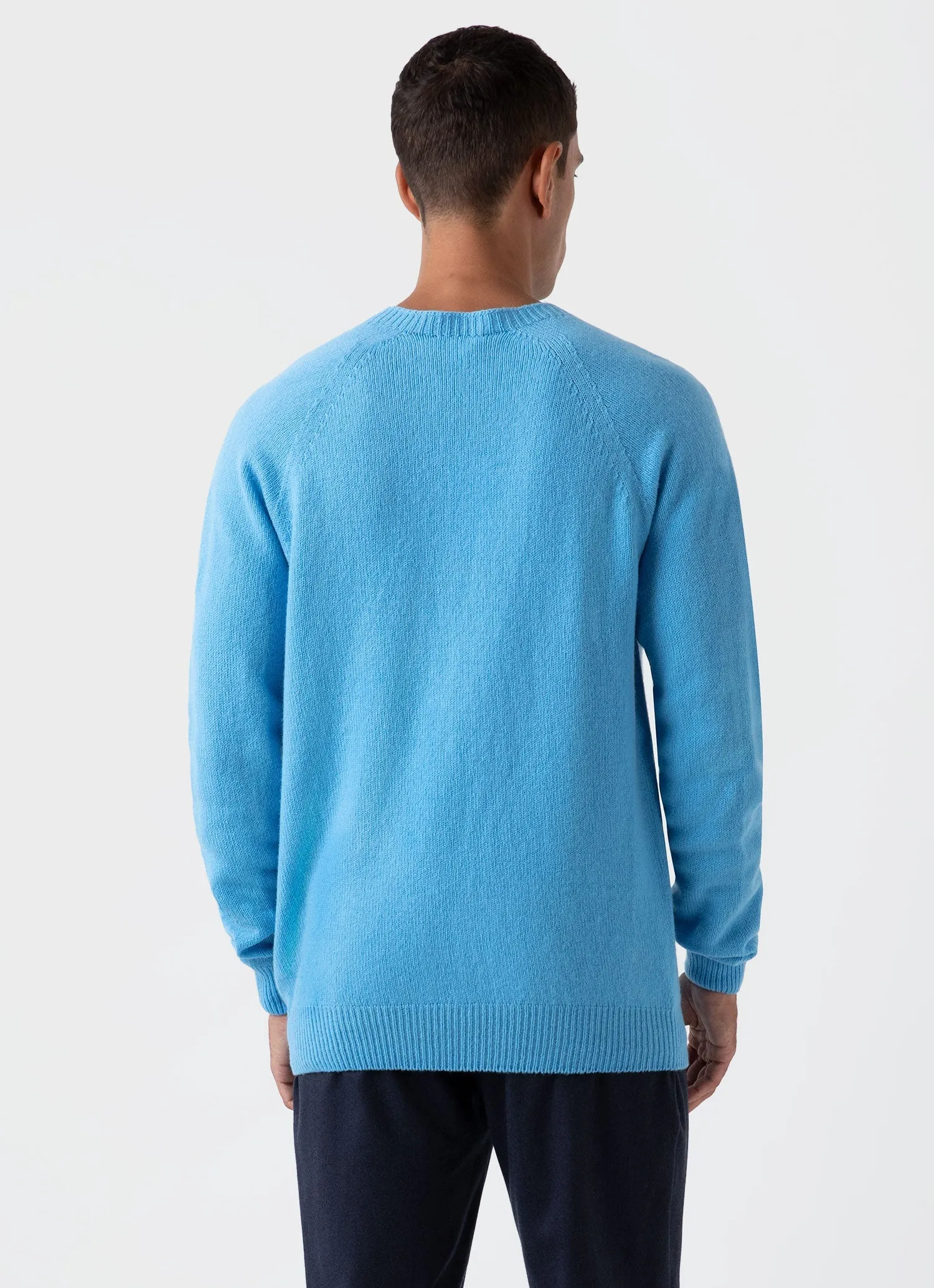 Men's Lambswool Crew Neck Jumper in Cyan Blue