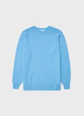 Men's Lambswool Crew Neck Jumper in Cyan Blue