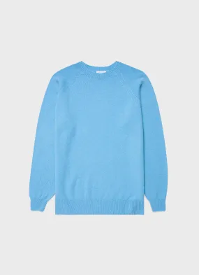 Men's Lambswool Crew Neck Jumper in Cyan Blue