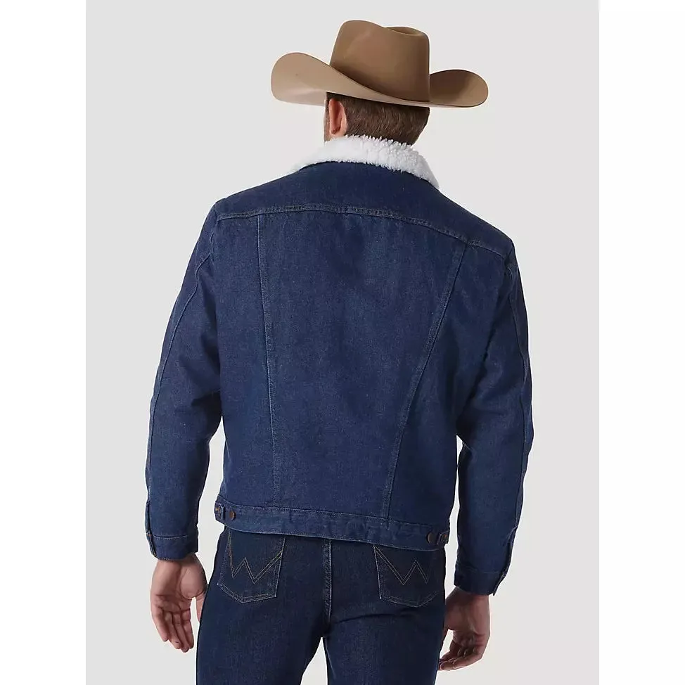 Mens Wrangler Sherpa Blue Denim Western Cowboy Trucker Rodeo Jacket