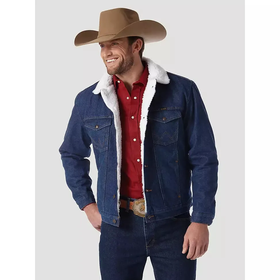 Mens Wrangler Sherpa Blue Denim Western Cowboy Trucker Rodeo Jacket