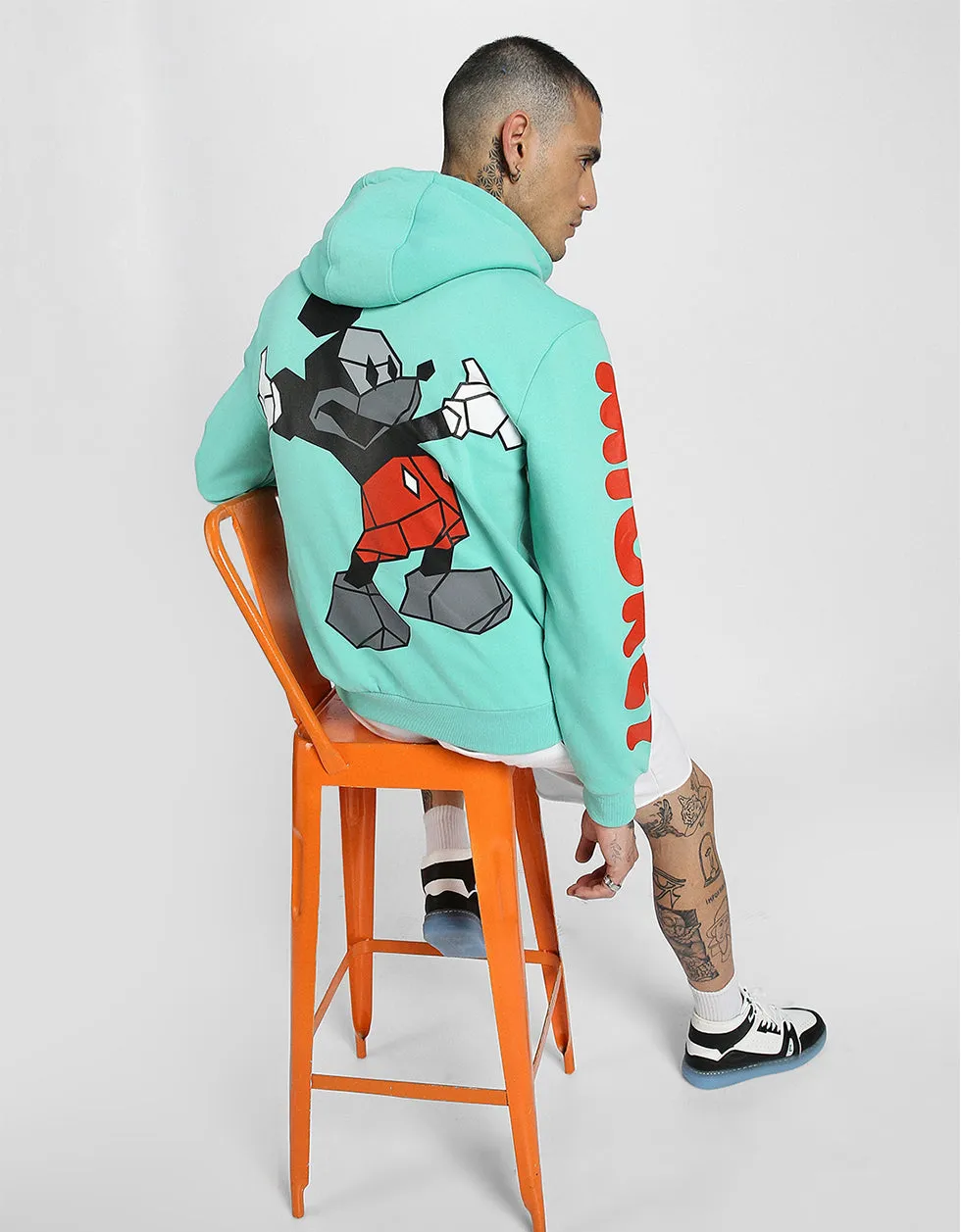 Mickey Magic: Men's Green Hoodie with Playful Graphic