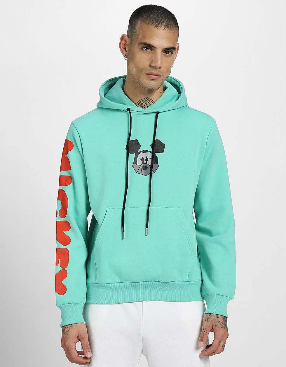 Mickey Magic: Men's Green Hoodie with Playful Graphic