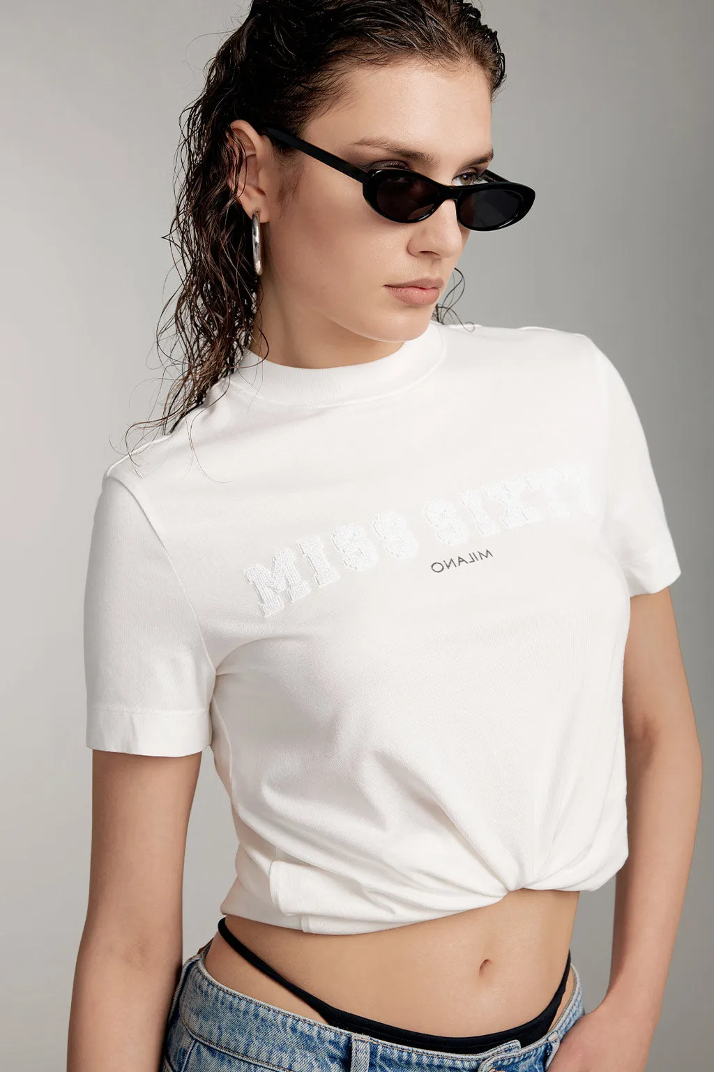 Mock Turtleneck Embroidered T-Shirt