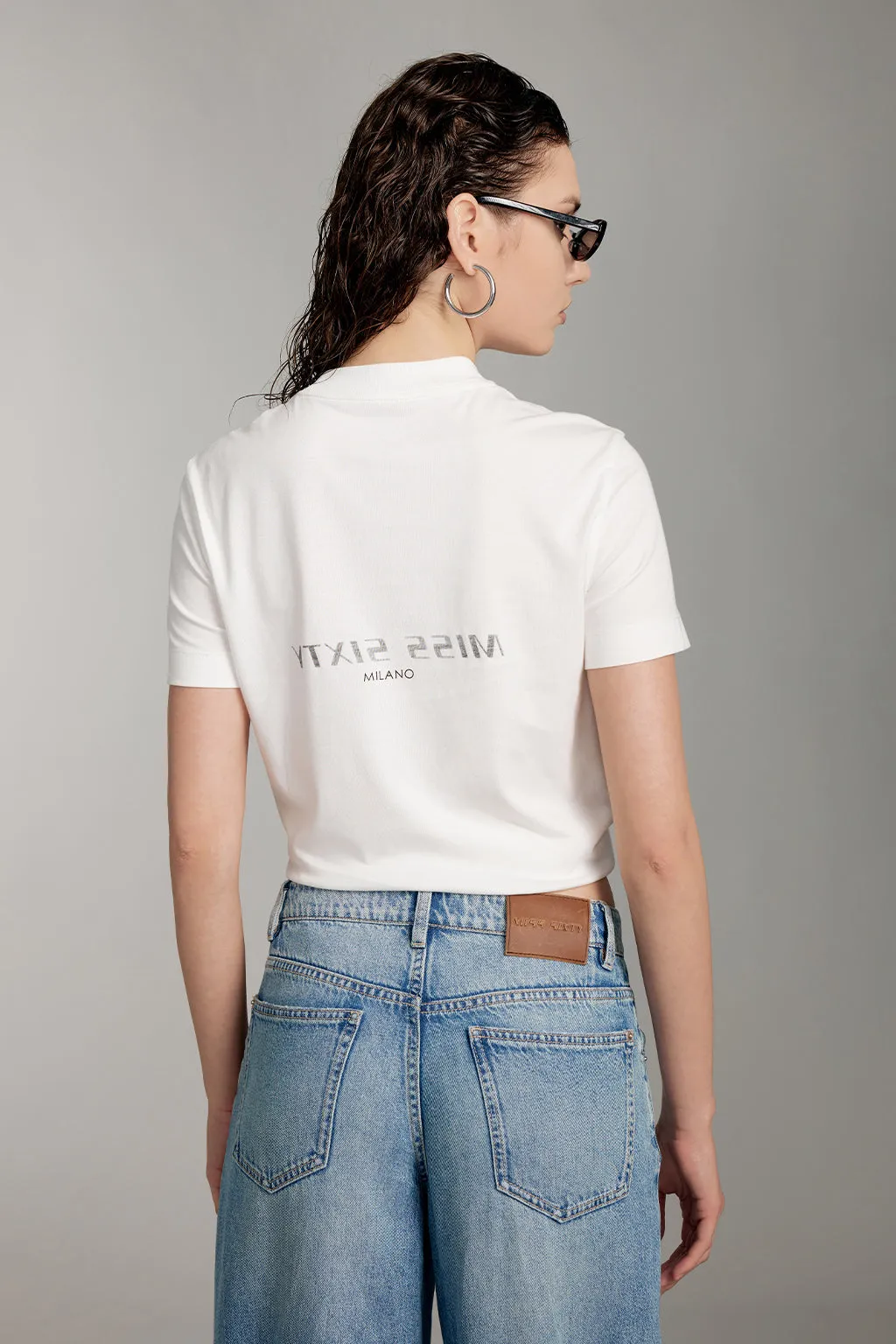 Mock Turtleneck Embroidered T-Shirt