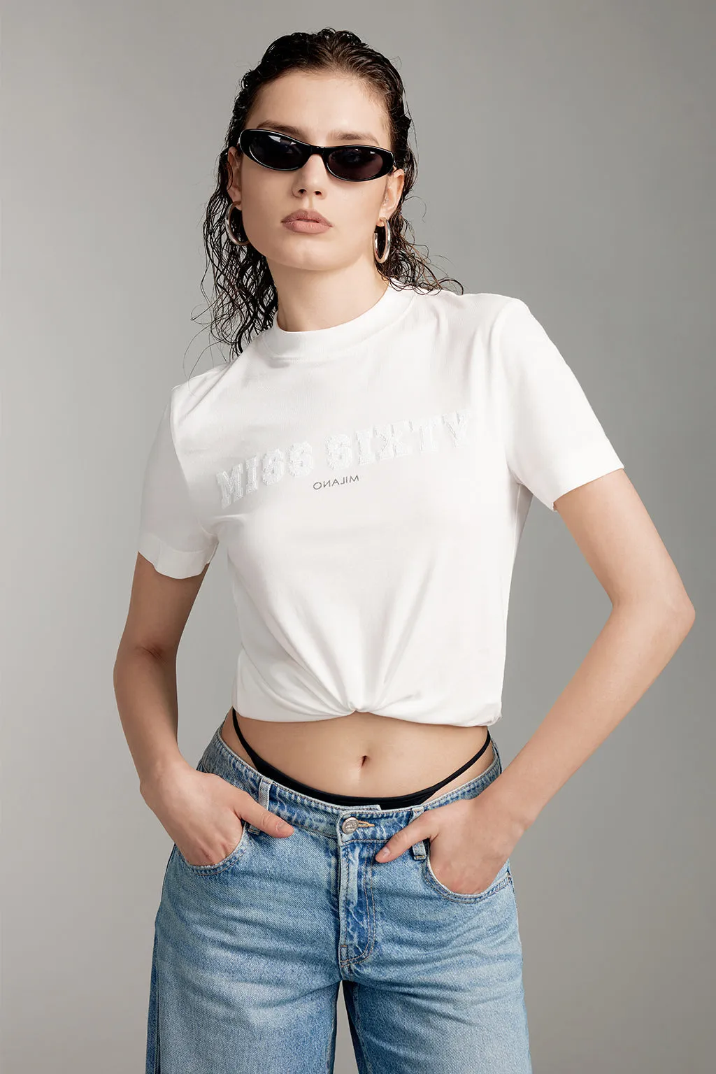 Mock Turtleneck Embroidered T-Shirt