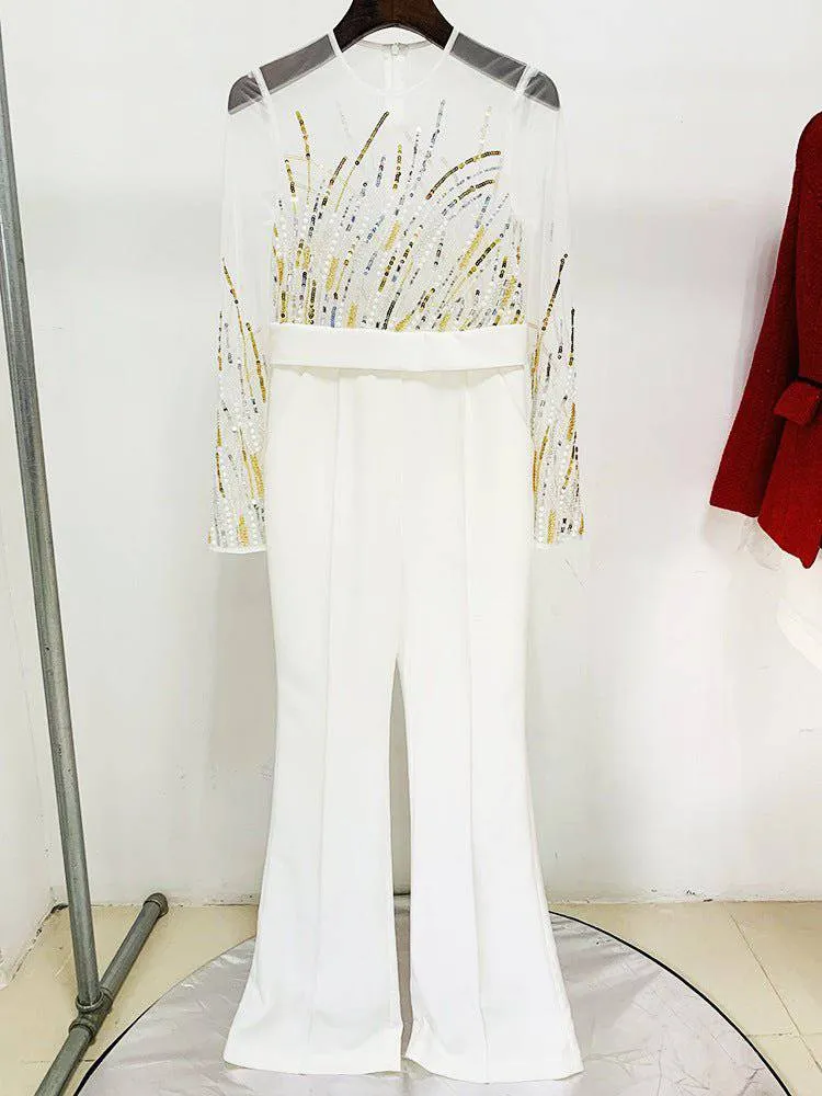 Monica Long Sleeve Bead Embroidered Jumpsuit