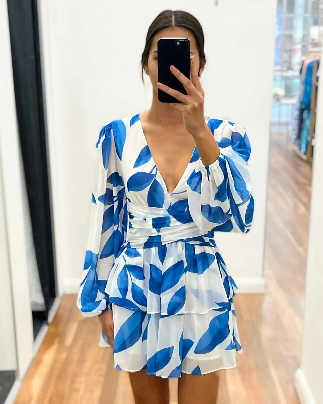 Monique Mini Dress - Blue Print