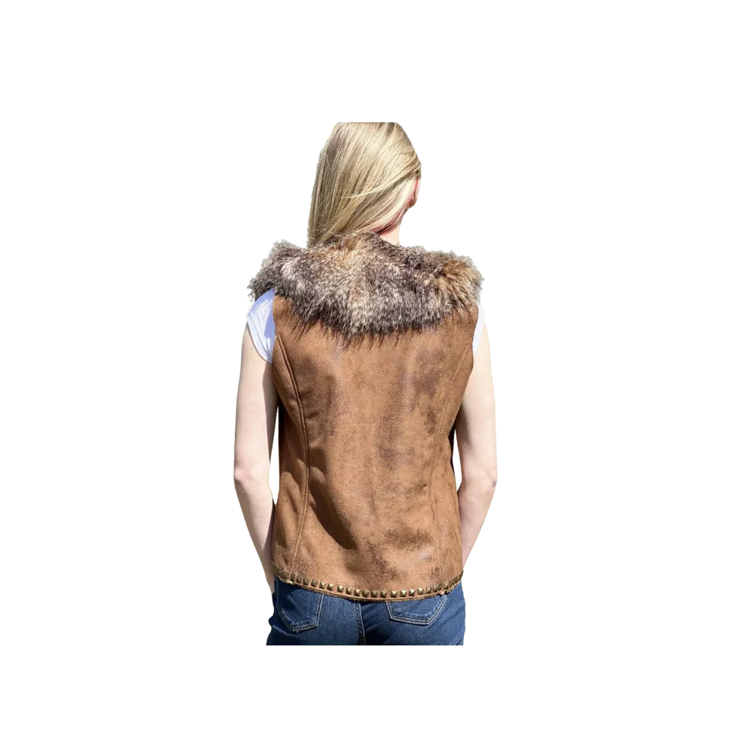 Montana Co Women's Suede With Removable Fur Brown Vest