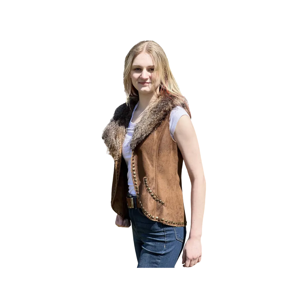 Montana Co Women's Suede With Removable Fur Brown Vest