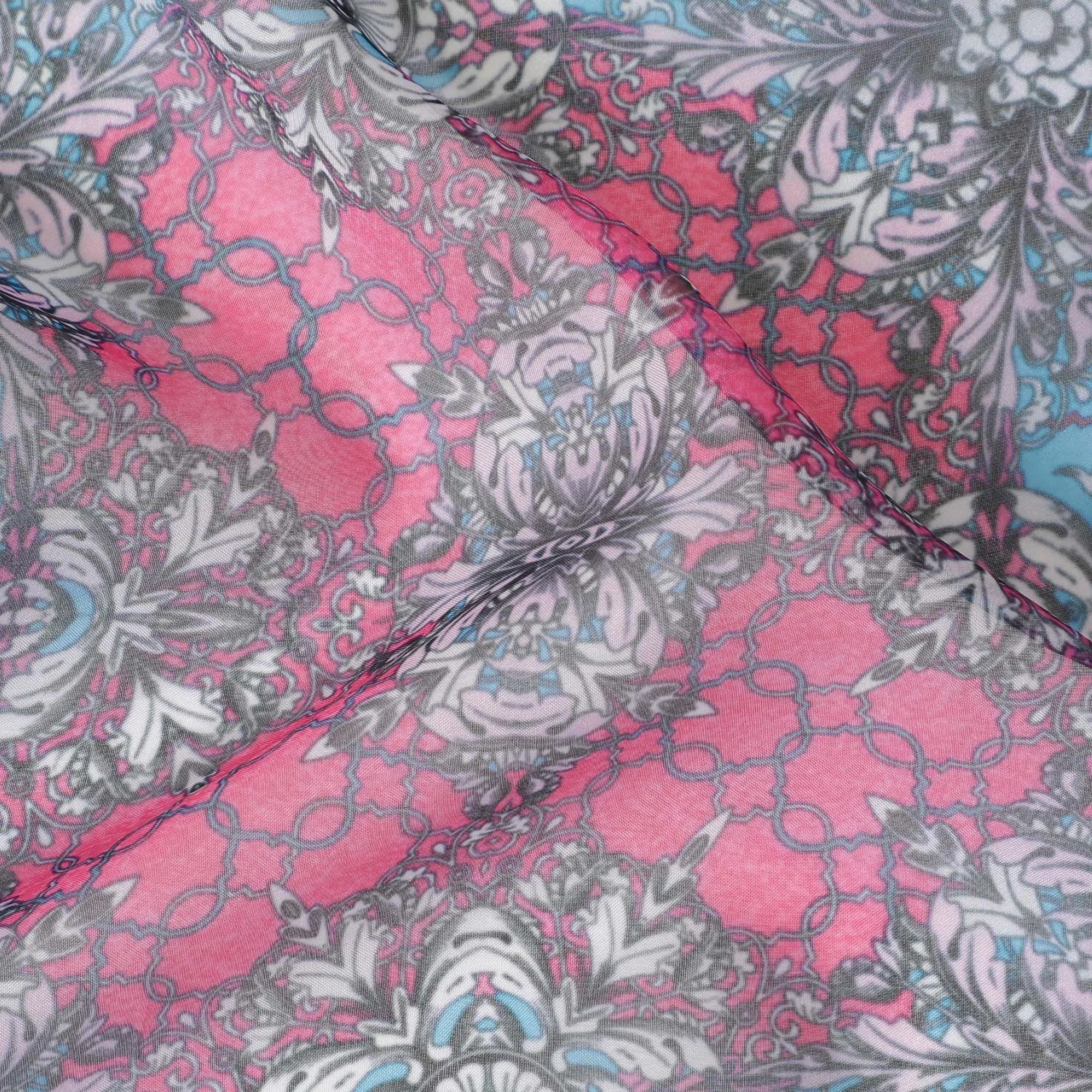 Multicolor printed synthetic chiffon fabric in floral design-D11016