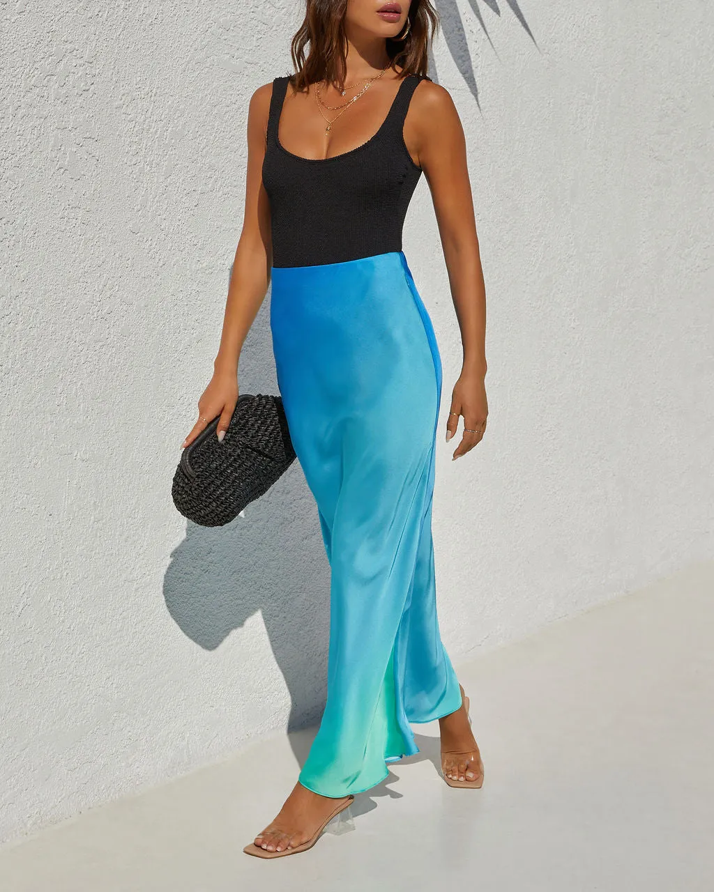 Nassau High Waist Satin Ombre Maxi Skirt