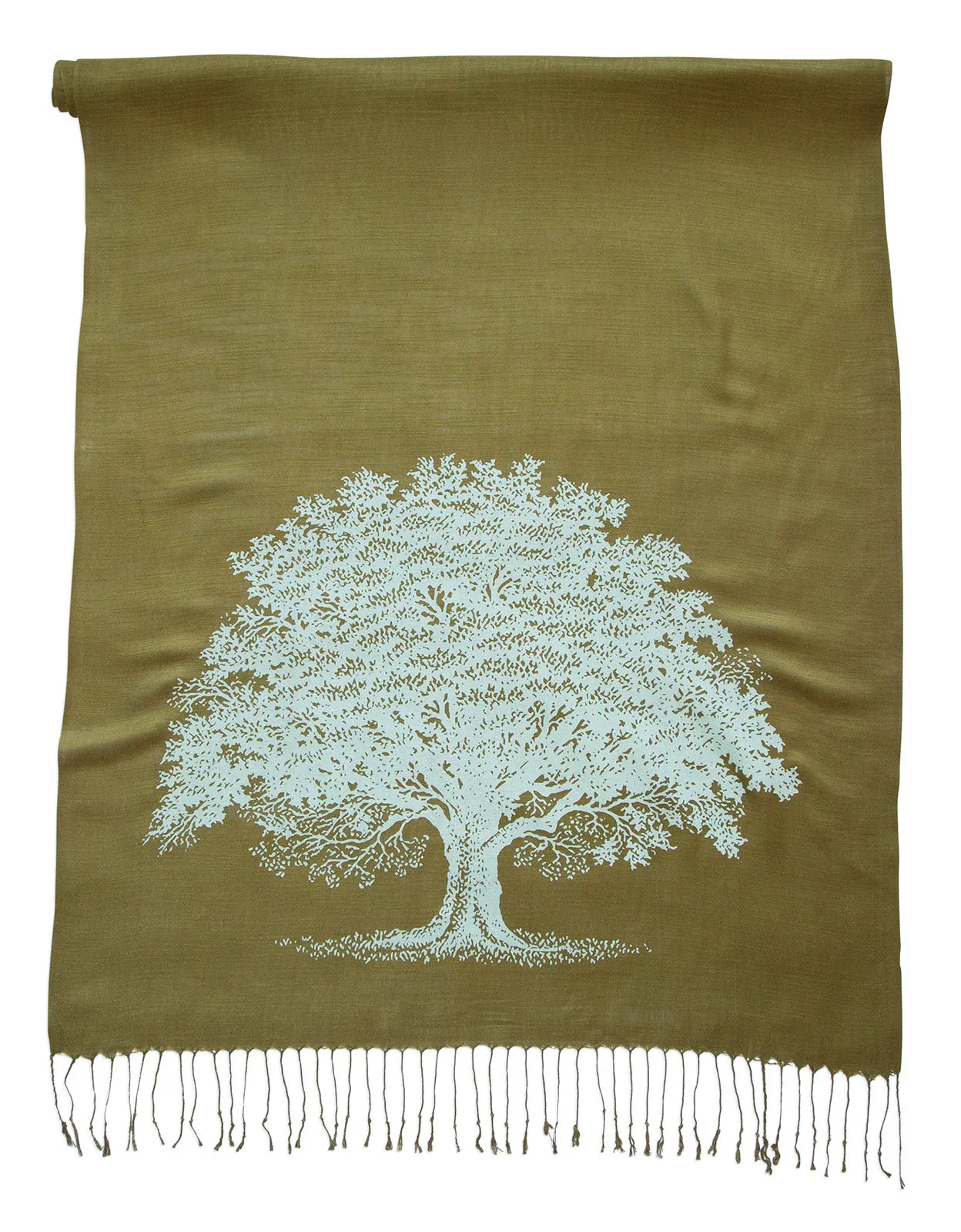 Oak Tree Scarf, Tree Silhouette Linen-Weave Pashmina