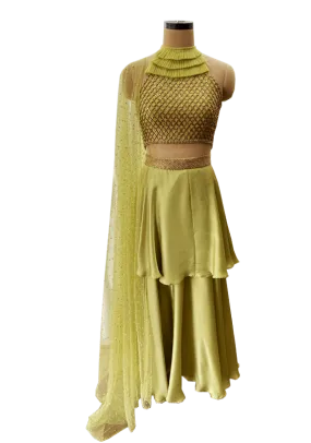 Olive Green Two Layer Lehenga Set