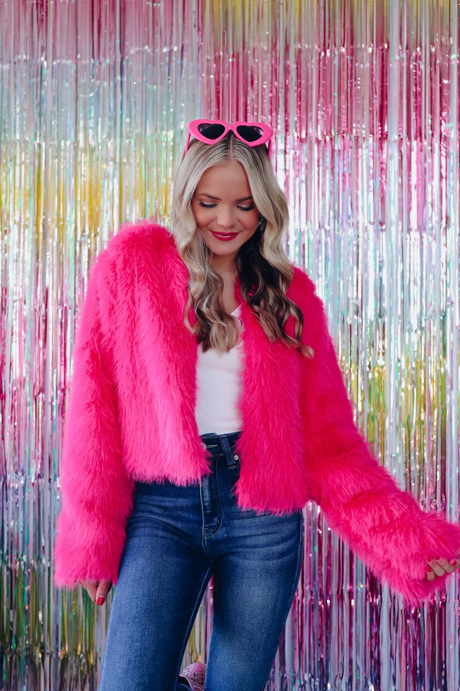 Opulent Cropped Faux Fur Jacket - Pink