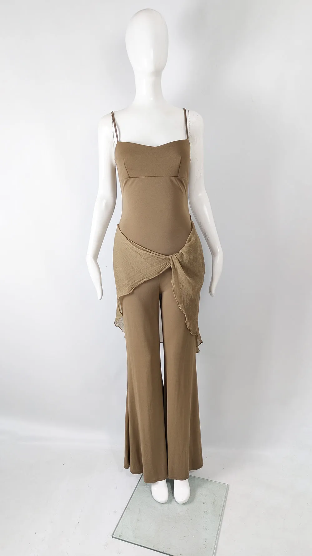 Orna Farho Paris Vintage y2k Beige Wide Leg Jumpsuit