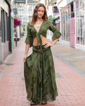 Paisley Coconut Shell Maxi Skirt Green