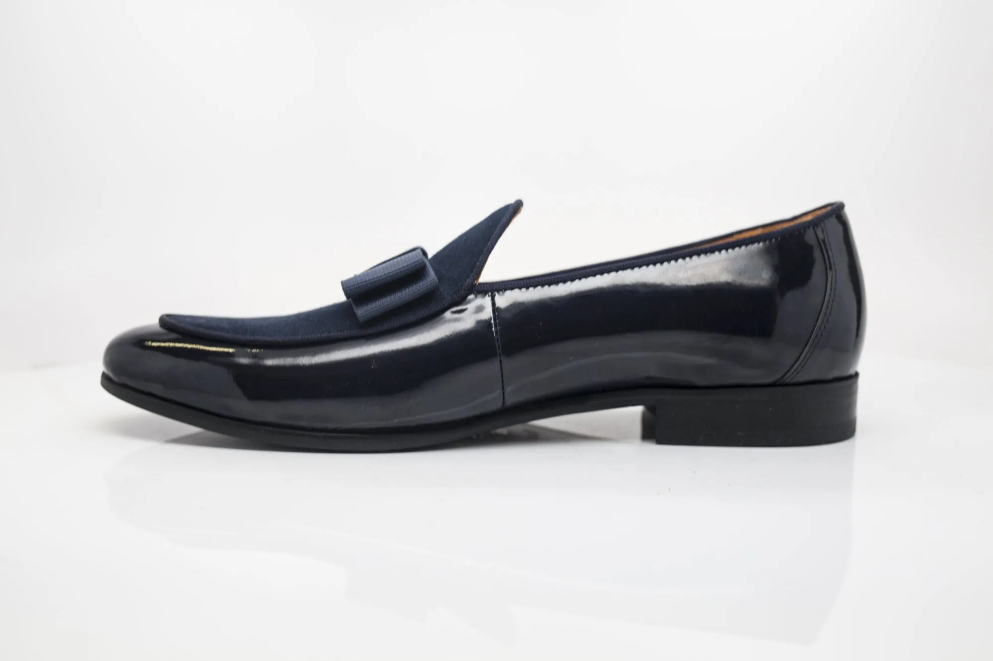 Patent Leather & Suede Slip-On Loafer Blue