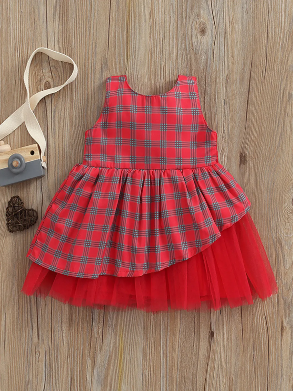 Perfect Choice Christmas Plaid Layered Tulle Dress