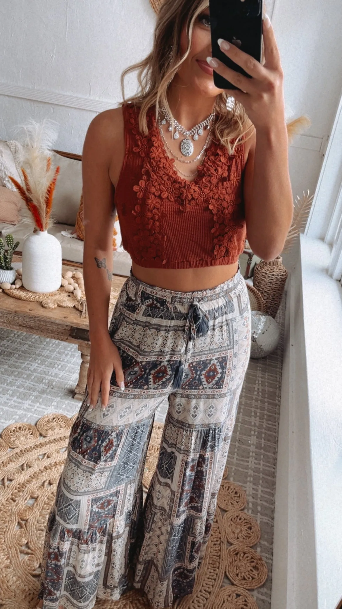 POL: Garden Bliss Floral Embellished Bralette Top, Rust