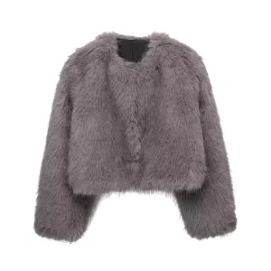 Pre Order: Gray Faux Fur Short Coat