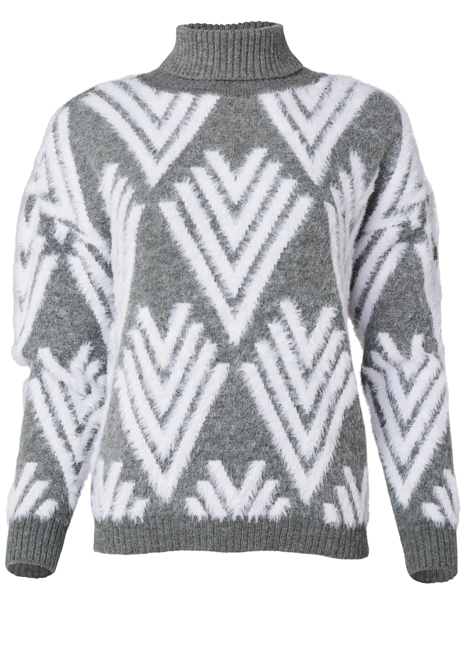 Printed Eyelash Turtleneck Sweater - Grey Multi