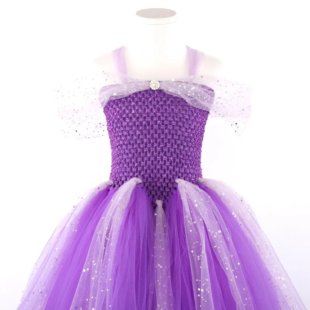 Purple Sparkly Tulle Girls Tutu Dresses for Birthday Party Ankle Length