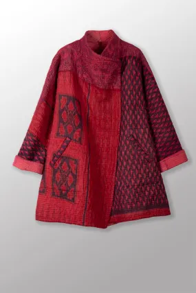 QUILTED OVER DYE COTTON KANTHA FUNNEL COLLAR COAT - oq5312-cred003a -