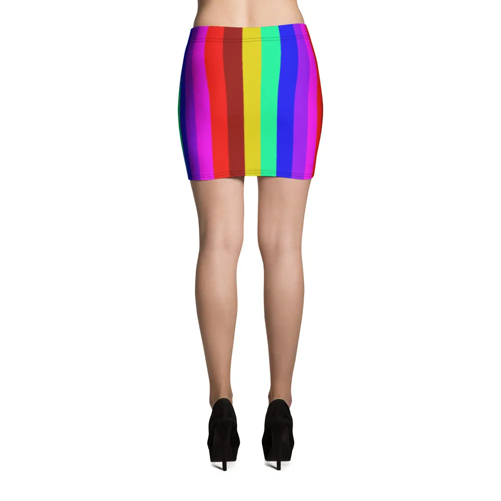 Rainbow Striped Women's Mini Skirt, Gay Pride Festival Print Mini Skirt-Made in USA/EU