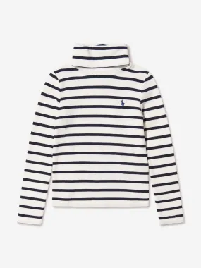 Ralph Lauren Girls Striped Turtleneck Pullover in White