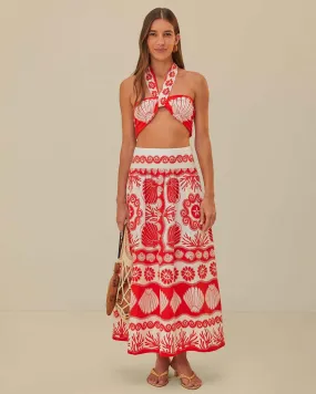 Red Ainika Shell Maxi Skirt