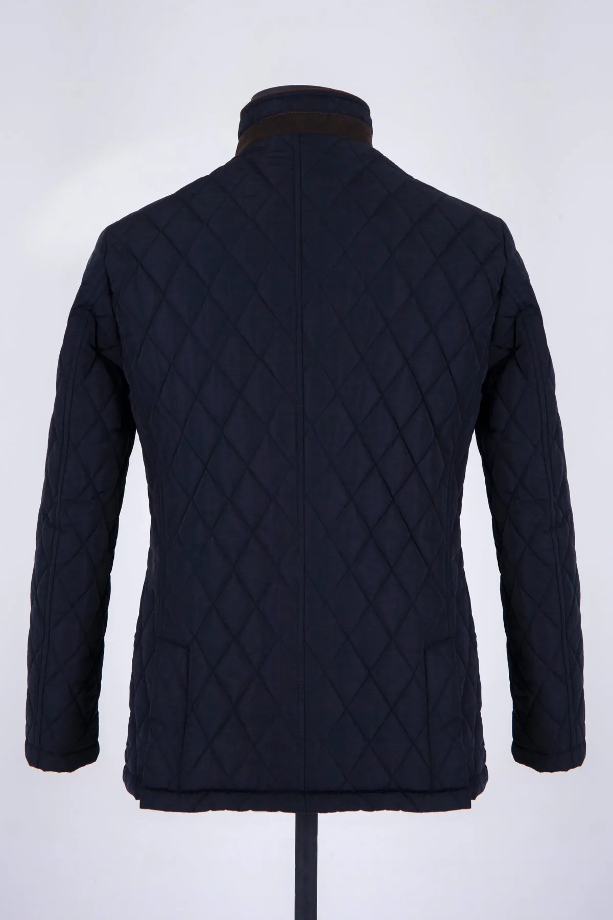 Regular Fit Quilted Nebraska Stand Collar Black Coat, Navy