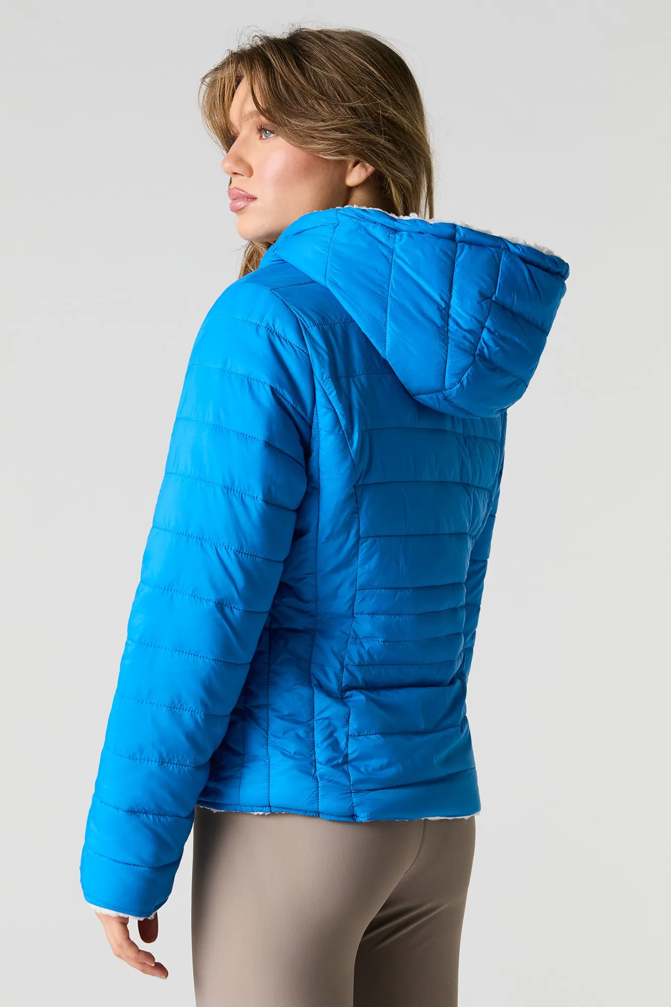 Reversible Sherpa & Nylon Puffer Jacket