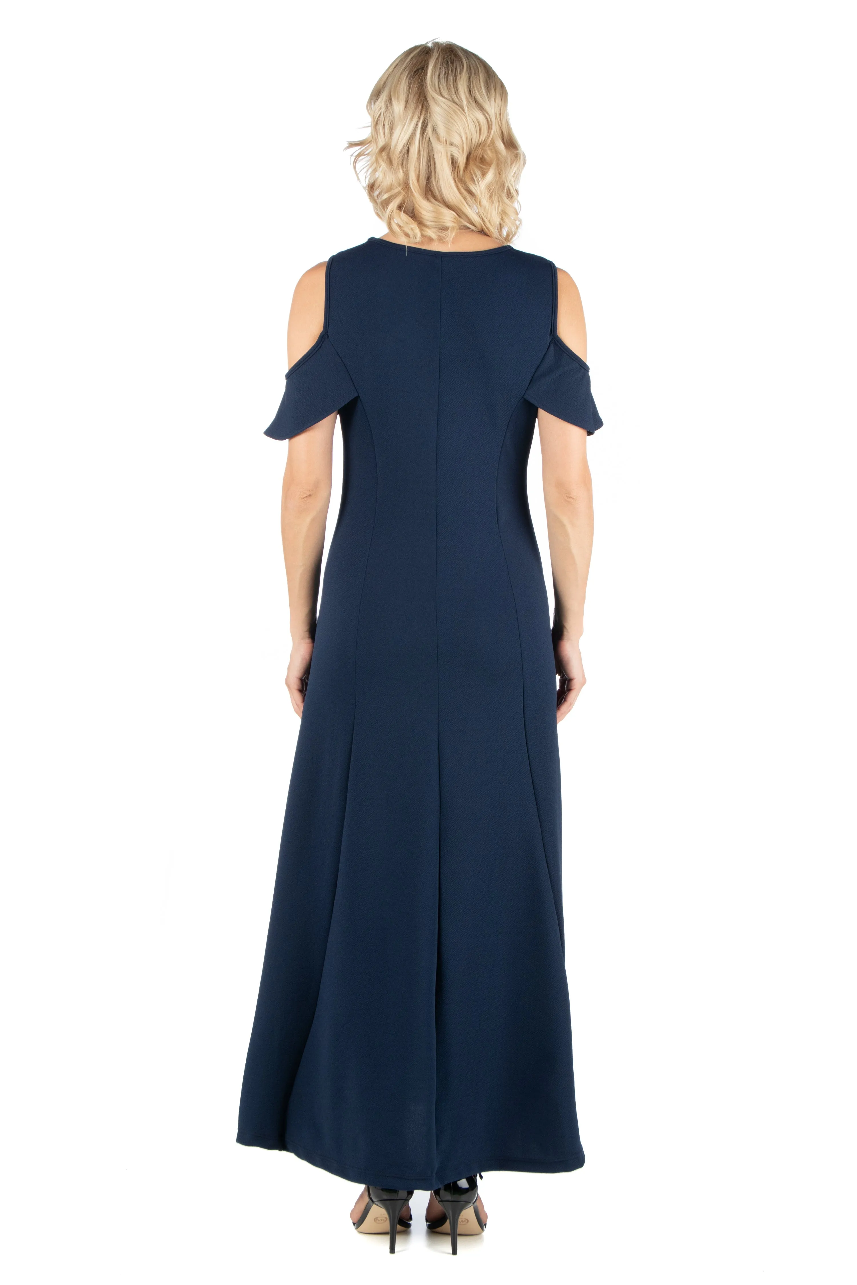 Ruffle Cold Shoulder A Line Maternity Maxi Dress