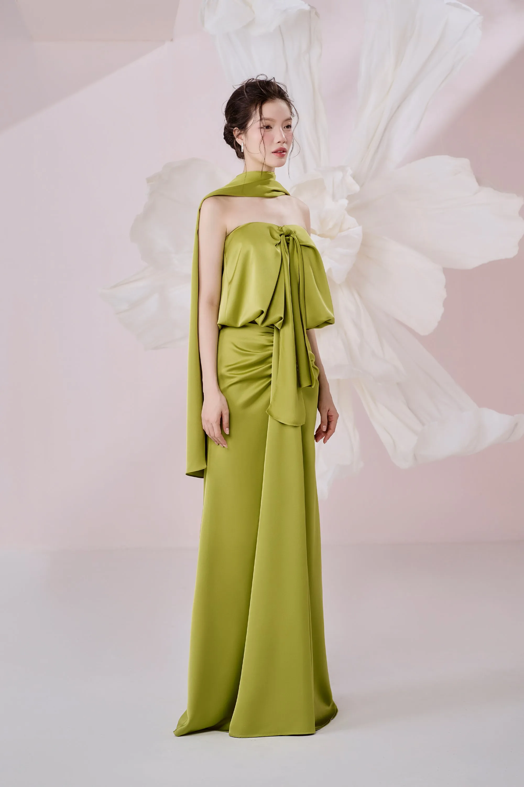 Sable A-line Gathered Silk Floor Length Skirt