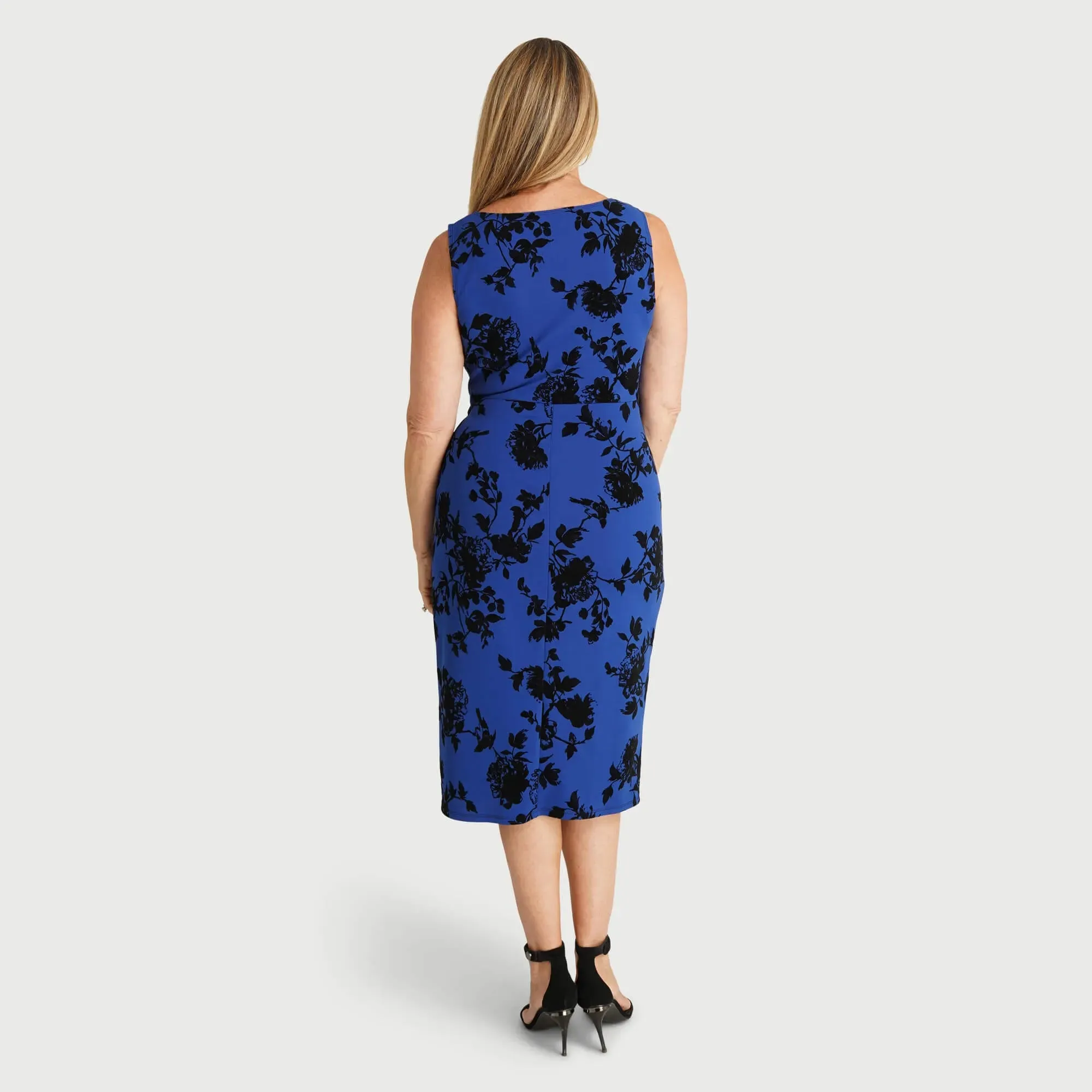 Selena Cobalt Floral Sleeveless Knot Dress