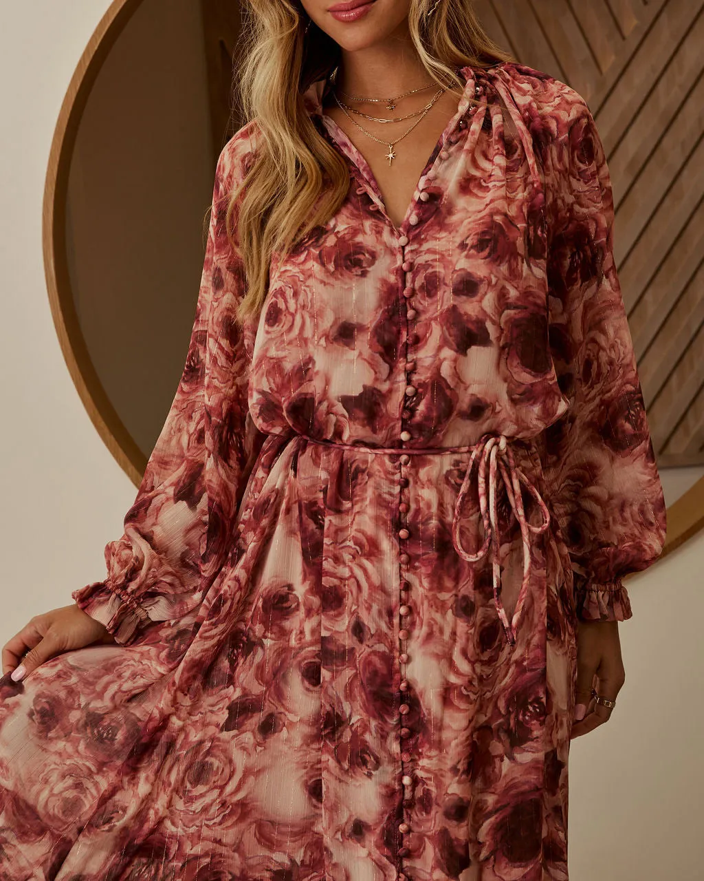 Send Love Belted Floral Print Midi Dress