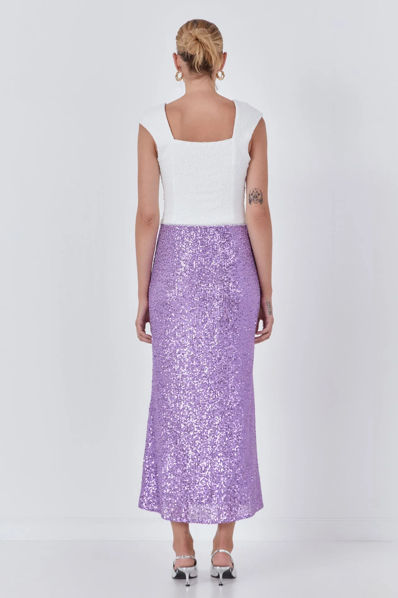 Sequins Front Slit Midi Skirt