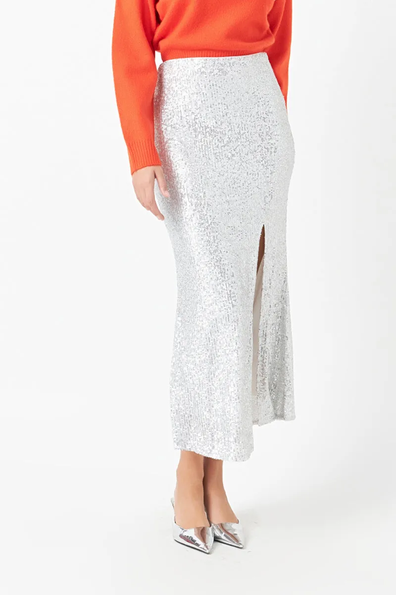 Sequins Front Slit Midi Skirt