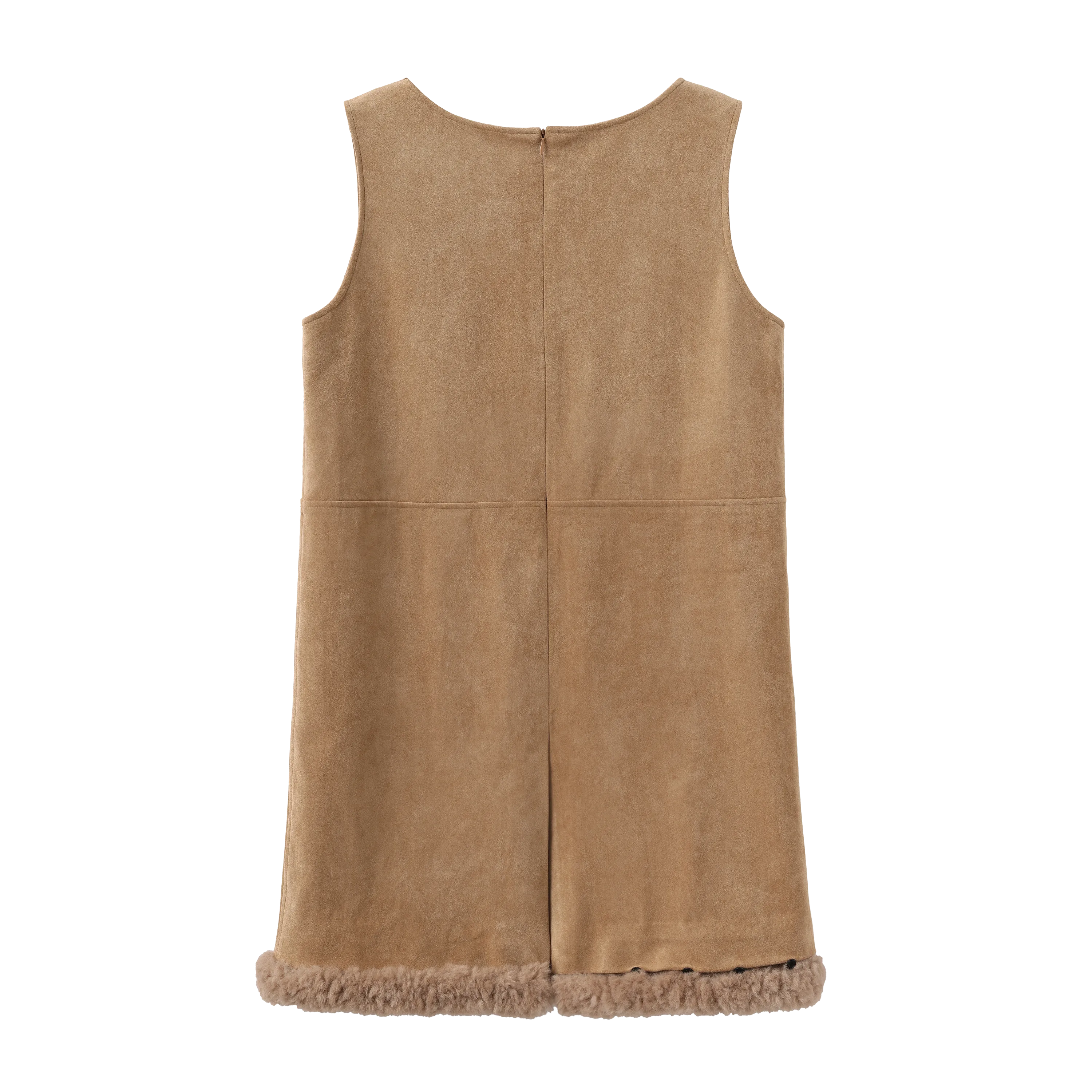 Shearling Trimmed Suede Dress