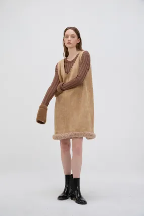 Shearling Trimmed Suede Dress