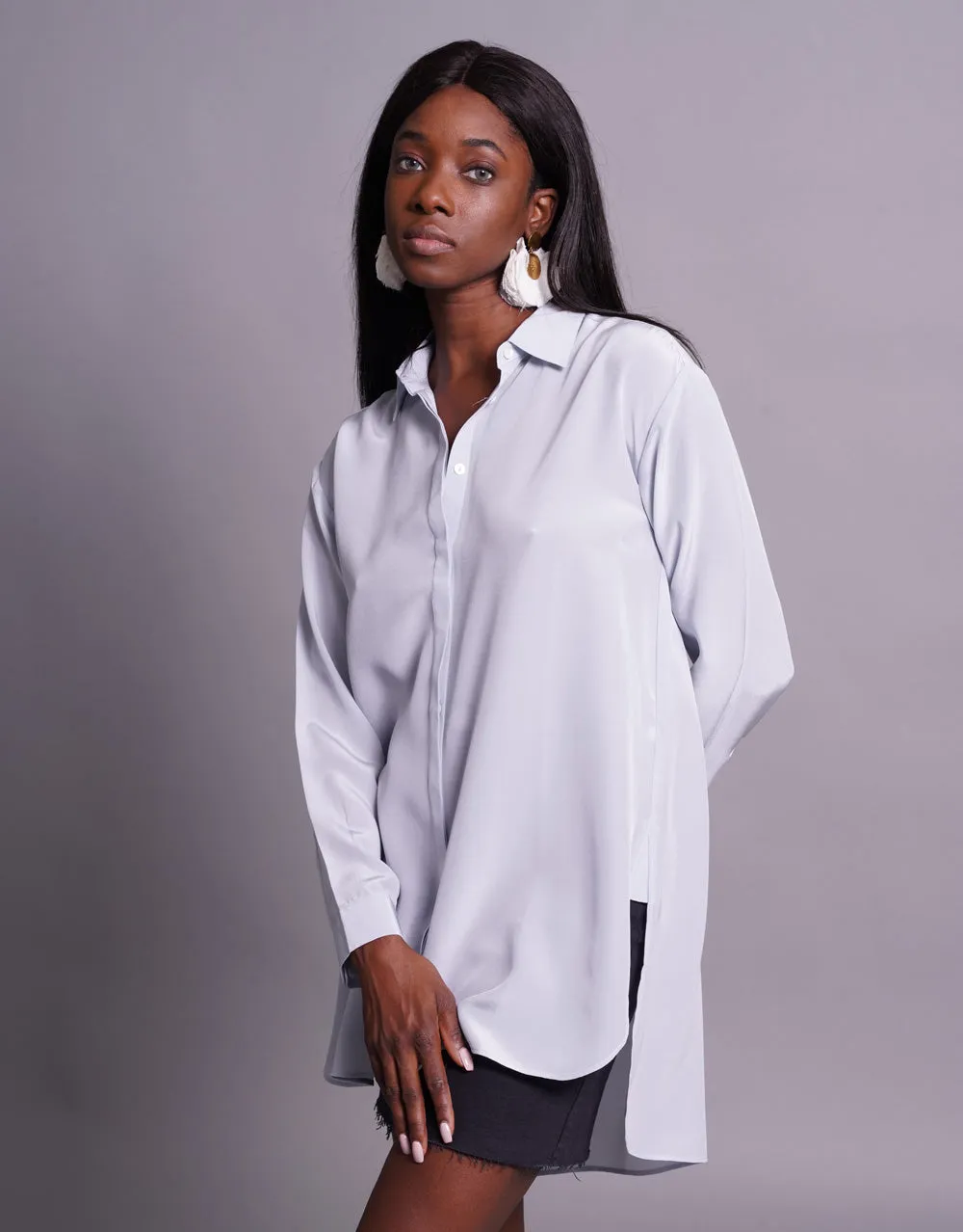 Silk Blouse with Collar in Cloud