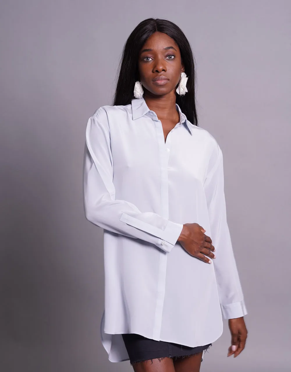 Silk Blouse with Collar in Cloud